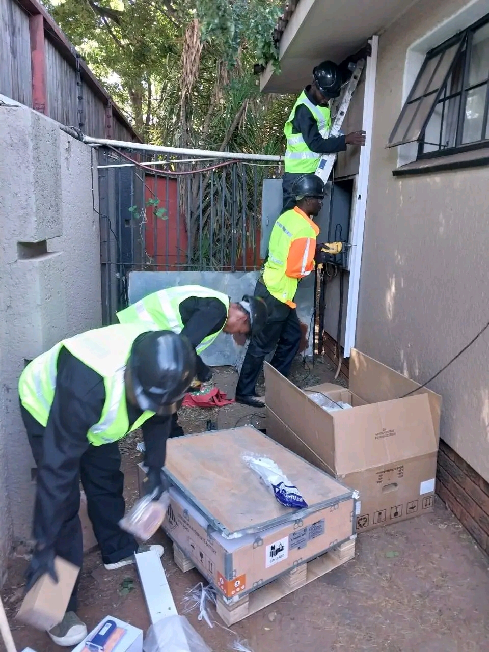 Electrical and solar installation work in progress on site